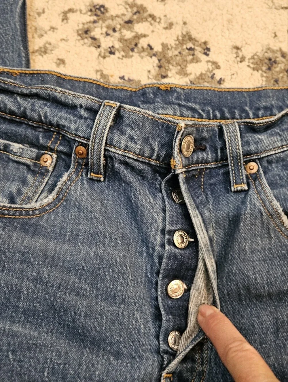 Levi's 501 Button Fly Men's Blue Straight Leg Jeans with Signature Red Tab